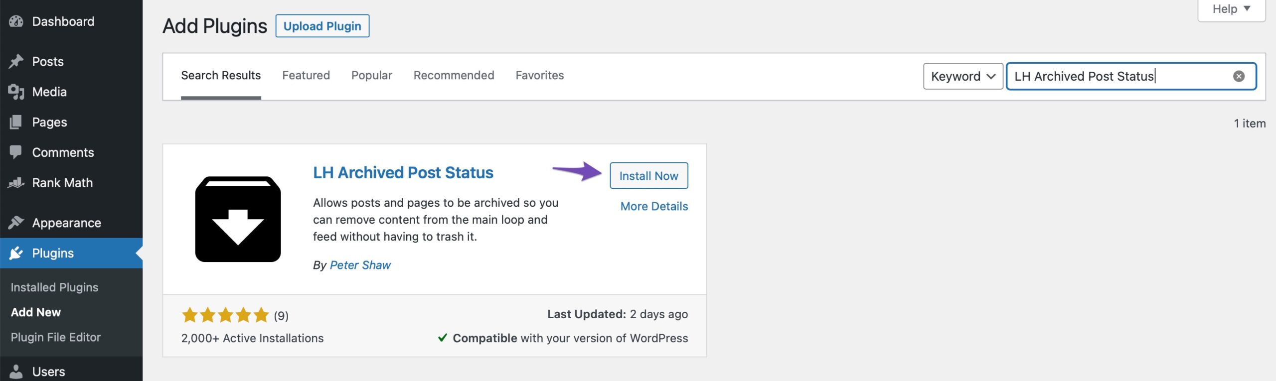 Instale e ative o plugin LH Archived Post Status para arquivar posts do WordPress