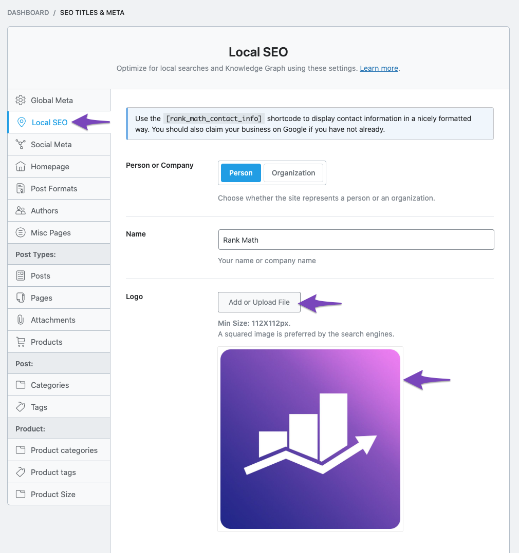 Logo in Rank Math Local SEO