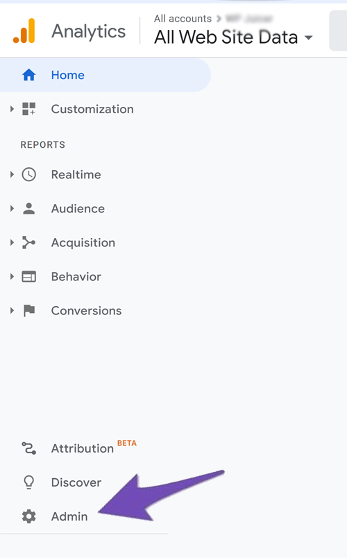 Navigate to Admin tab in Google Analytics