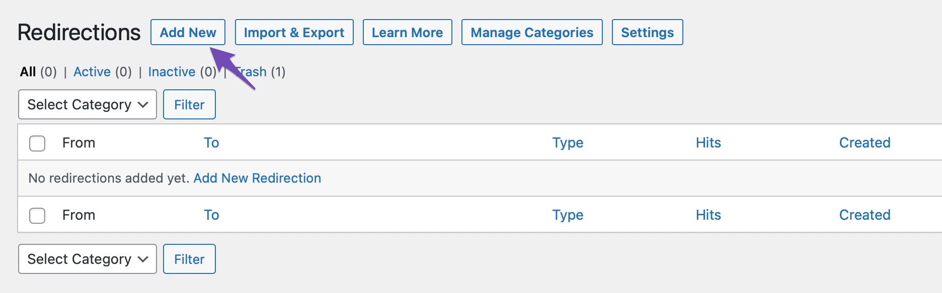 Add New Redirection in Rank Math