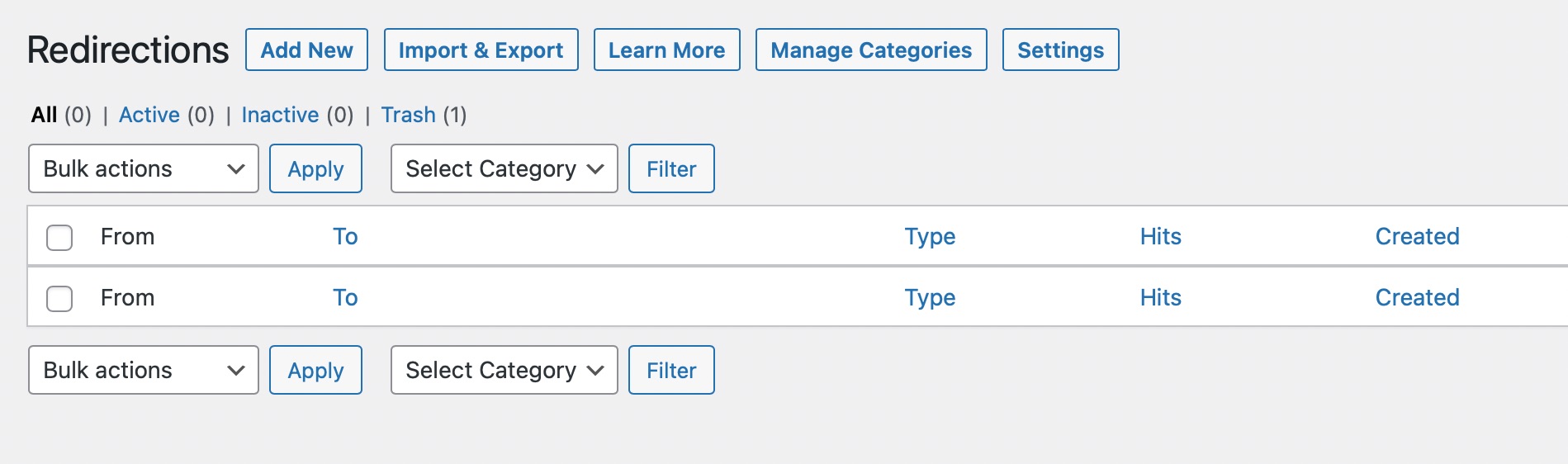 Redirections page - Rank Math