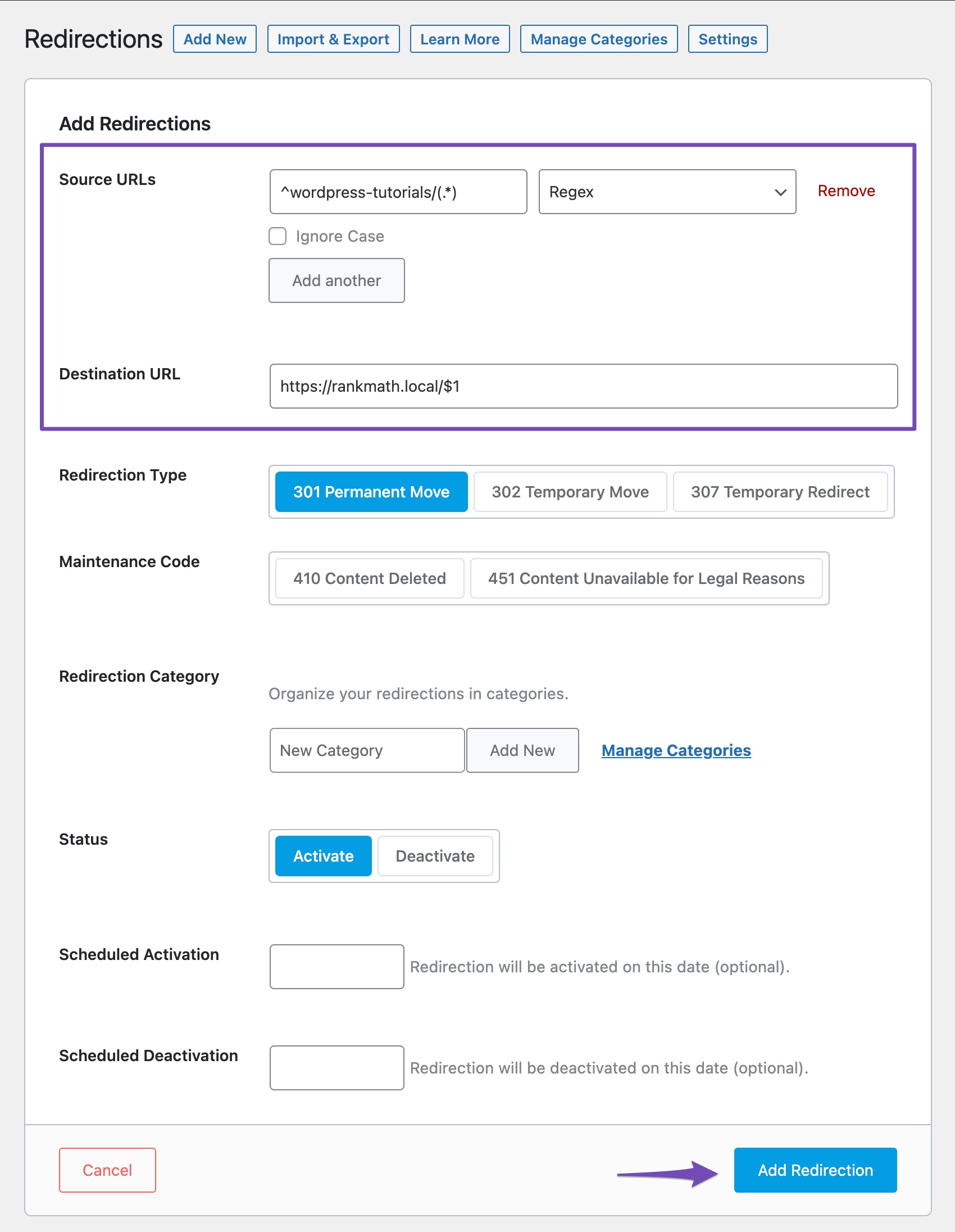 Creating regex redirect for change in permalink structure