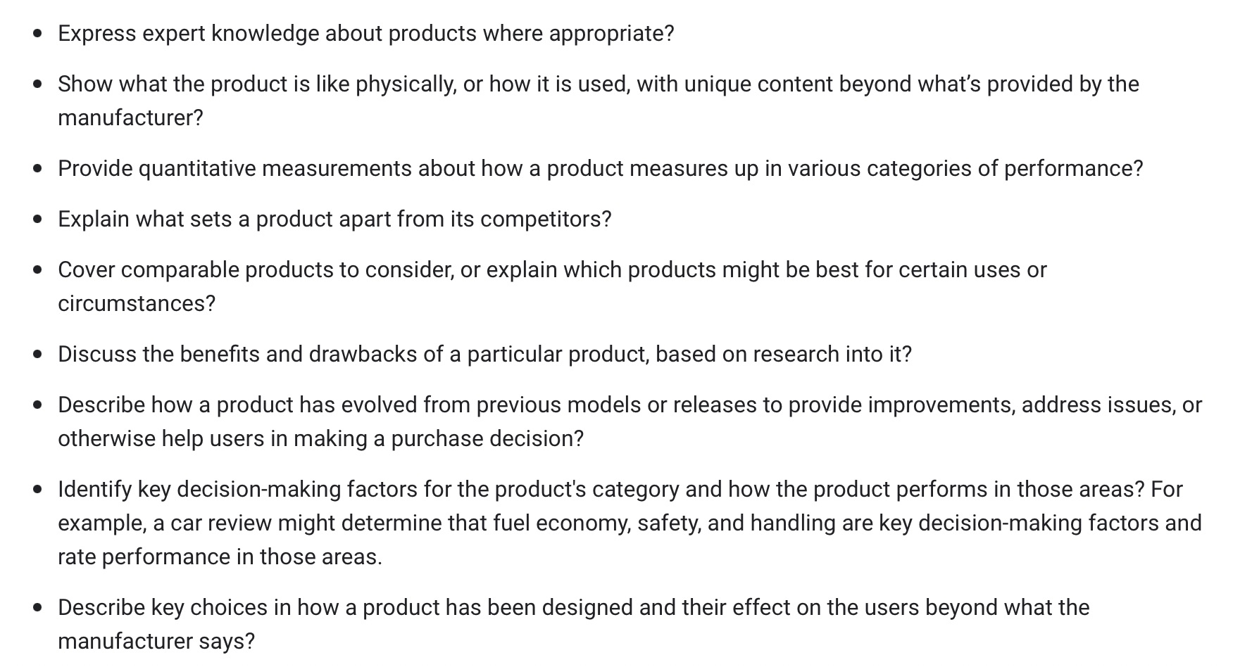additional questions for product review