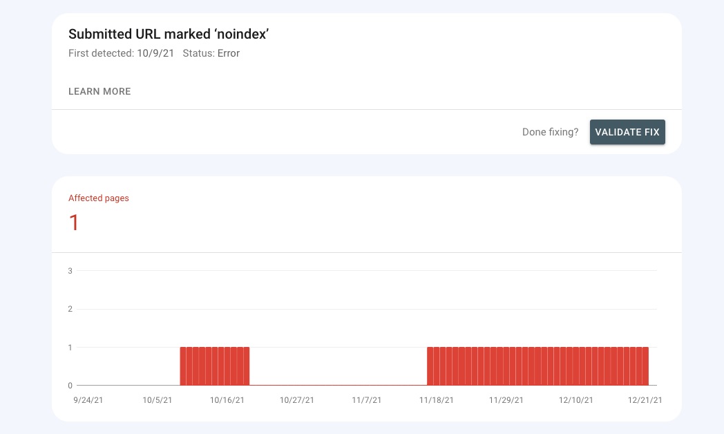 Submitted URL marked noindex error