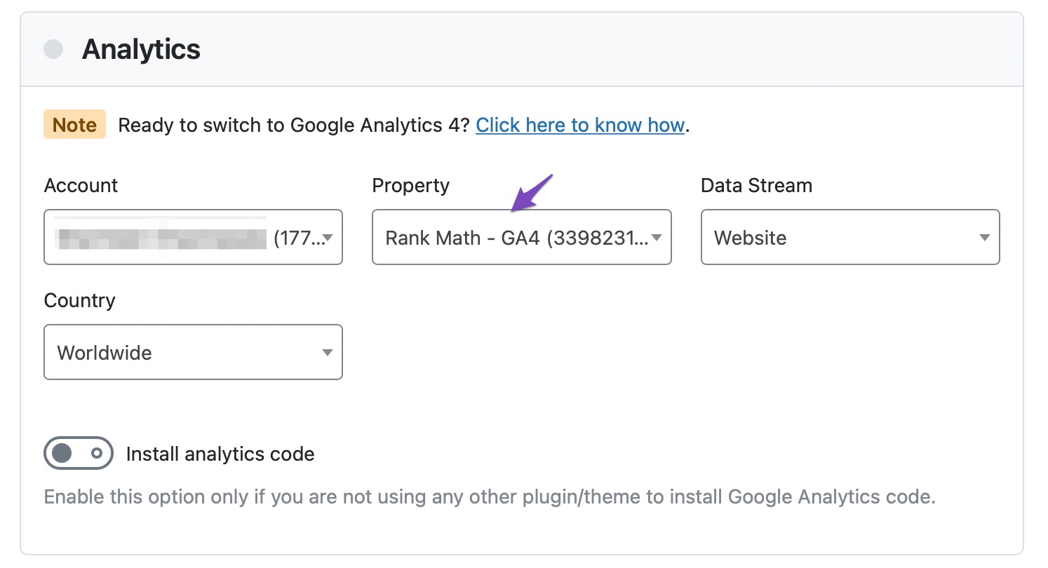 Select Google Analytics 4 property