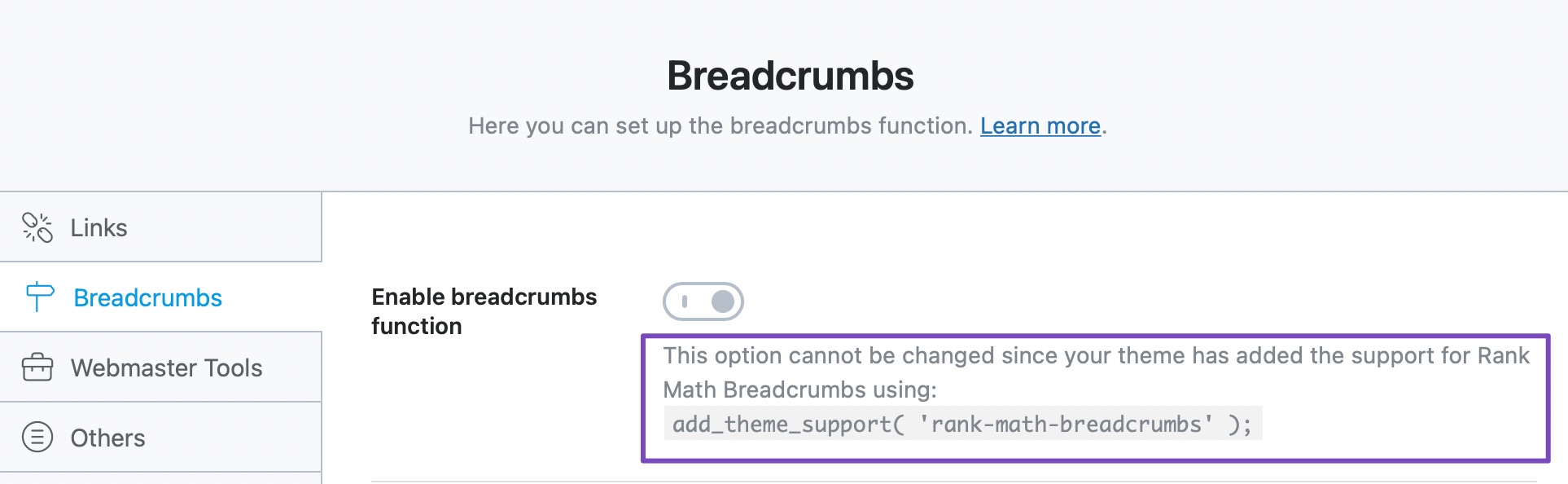 breadcrumbs function not available