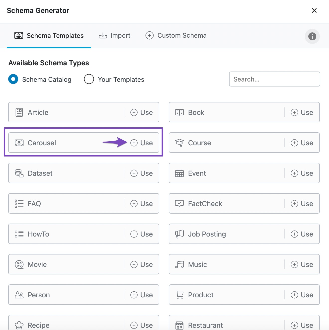 select carousel Schema