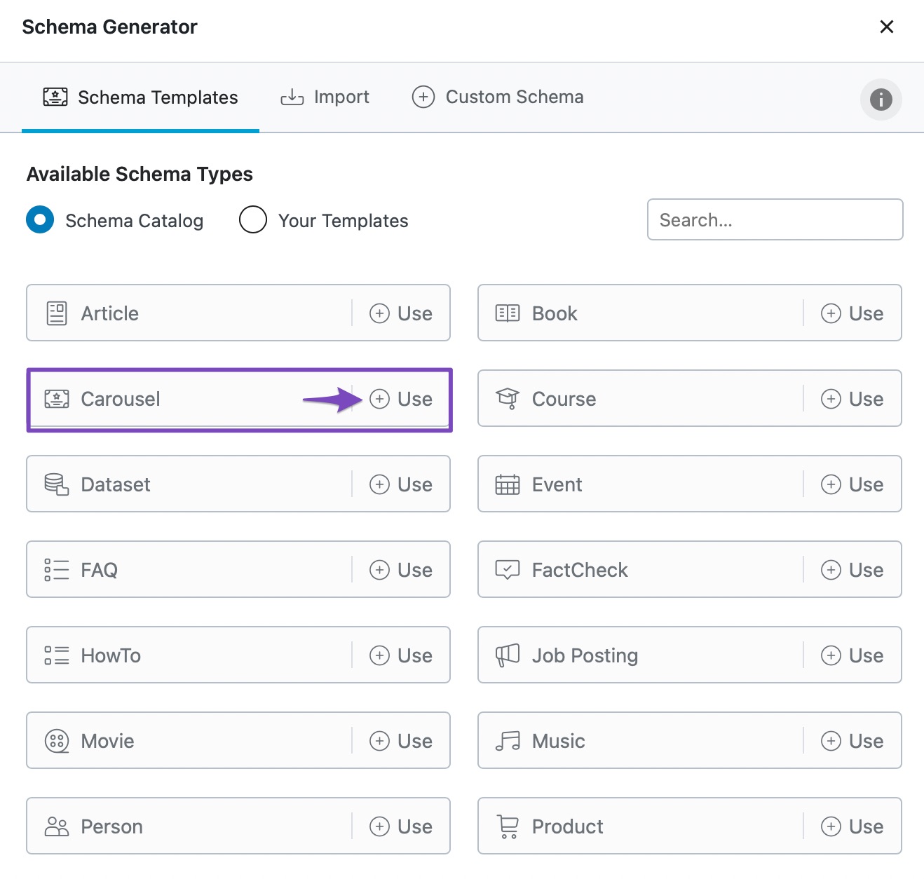 Click on Use against Carousel Schema