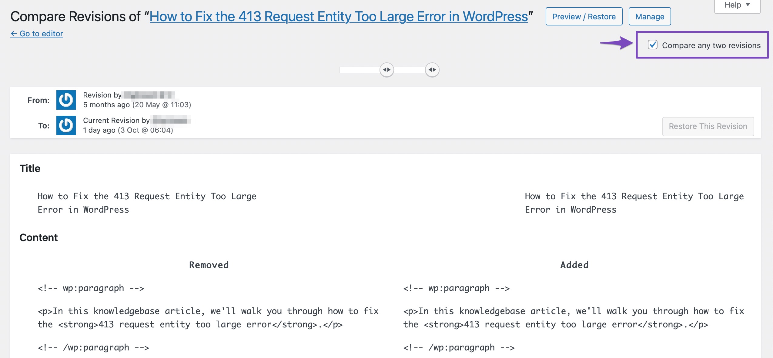 compare two revisions