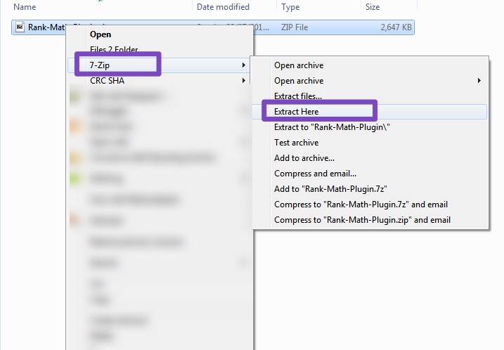 unzip Rank Math's zip folder