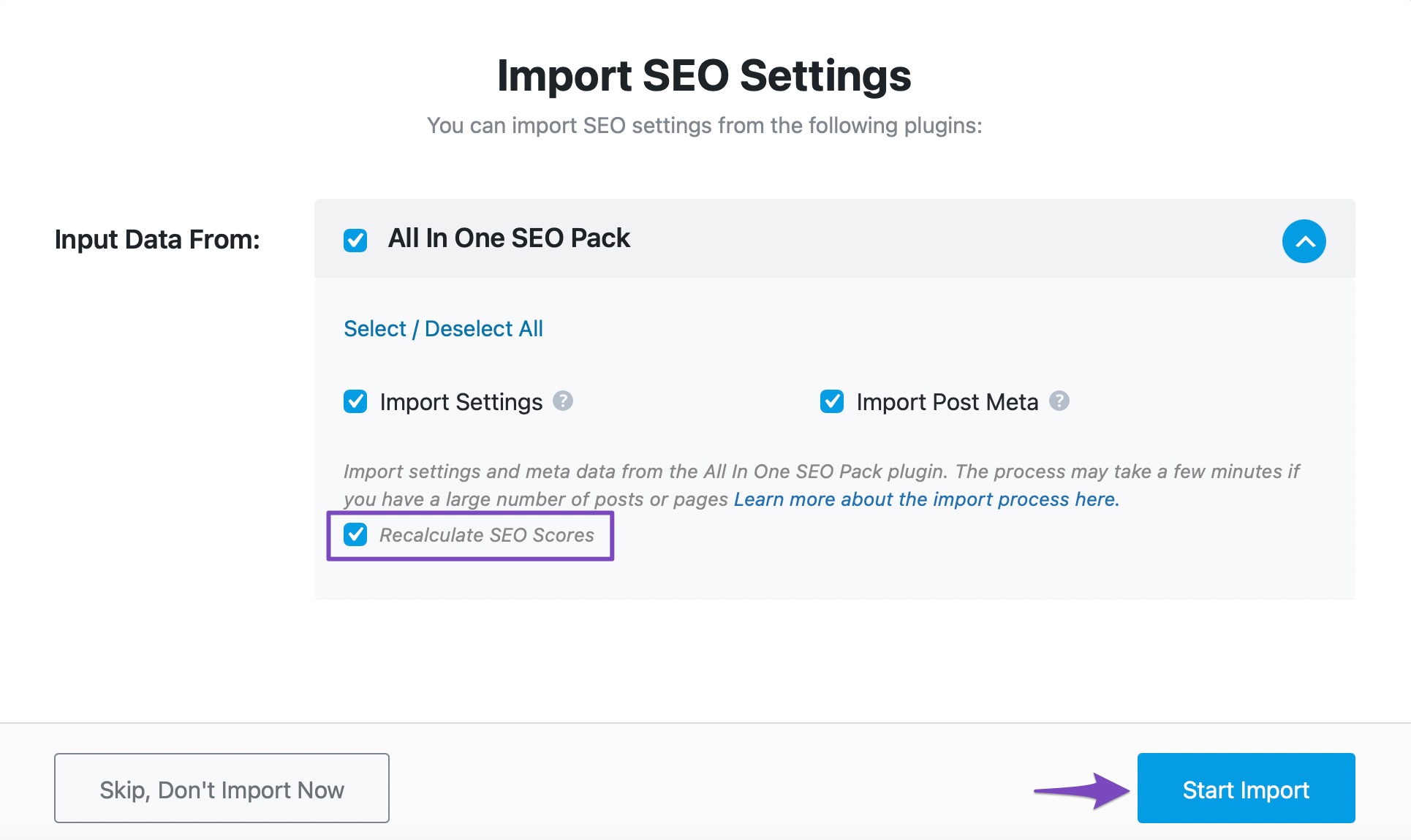 Import data from All In One SEO Pack plugin to Rank Math SEO plugin