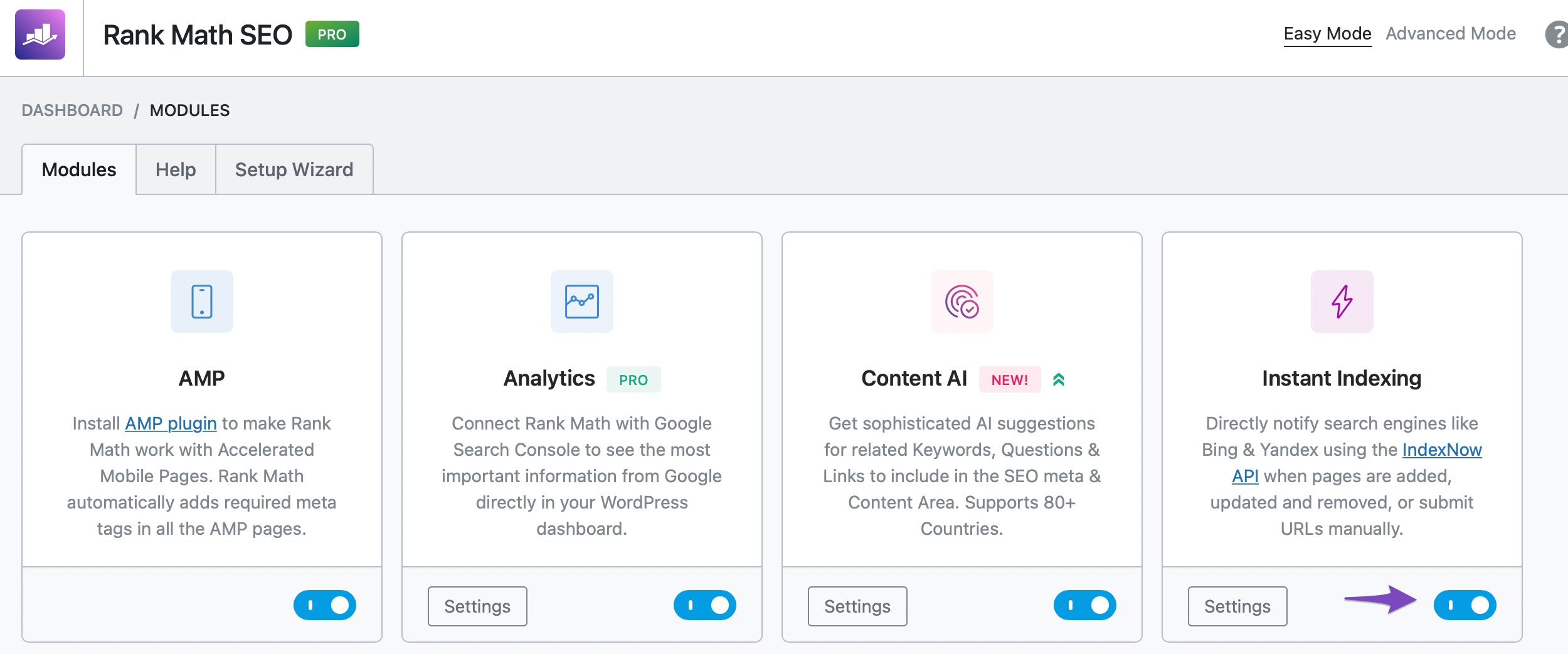 Enable Instant Indexing module