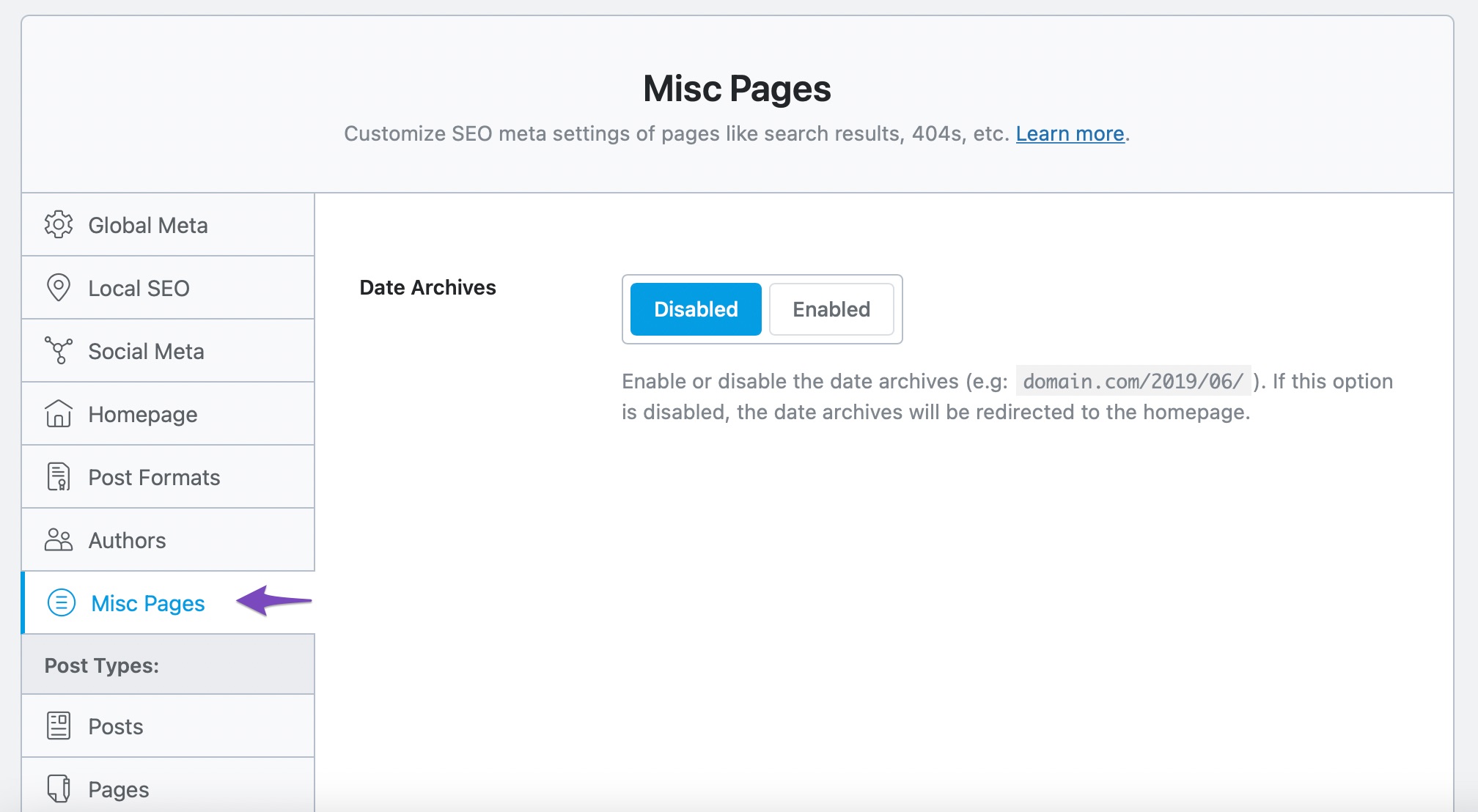 Misc Pages SEO Titles & Meta Settings with Rank Math