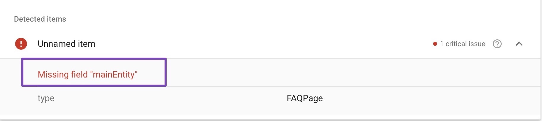 Missing field mainEntity in Google Rich Results Test.