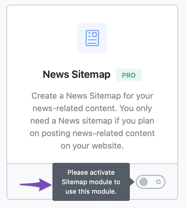 Message shown by the News Sitemap module to activate Sitemap.