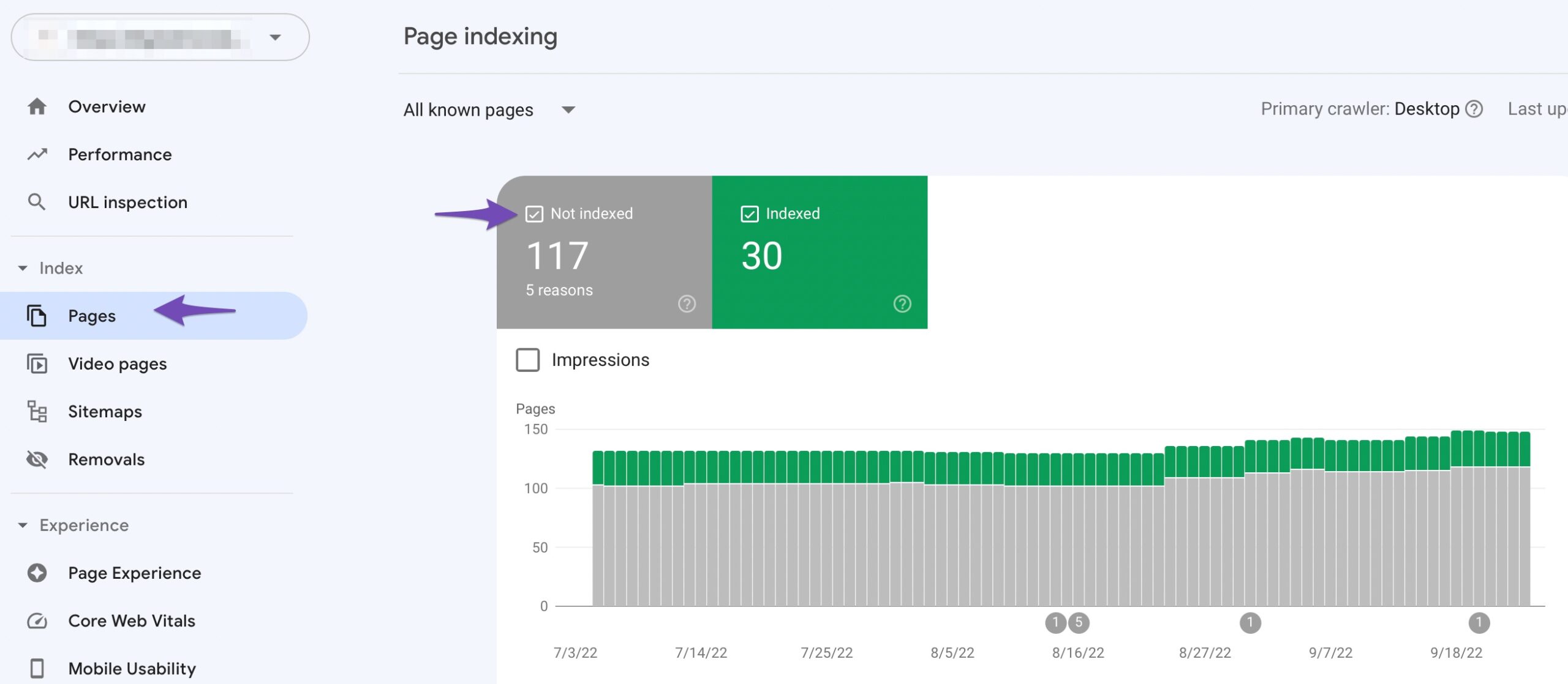 Google search console pages
