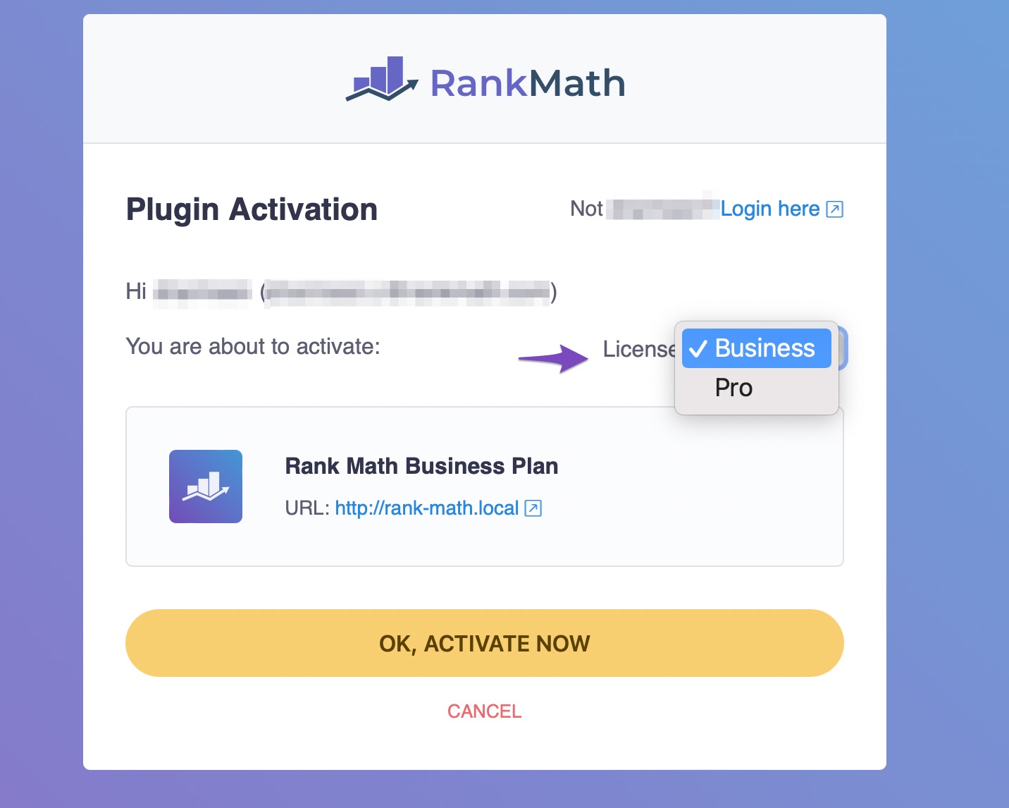Activate Rank Math license
