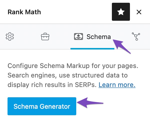 Open Schema Generator in Rank Math meta box