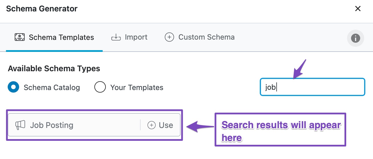 Search for a Schema Template in Rank Math Schema Generator