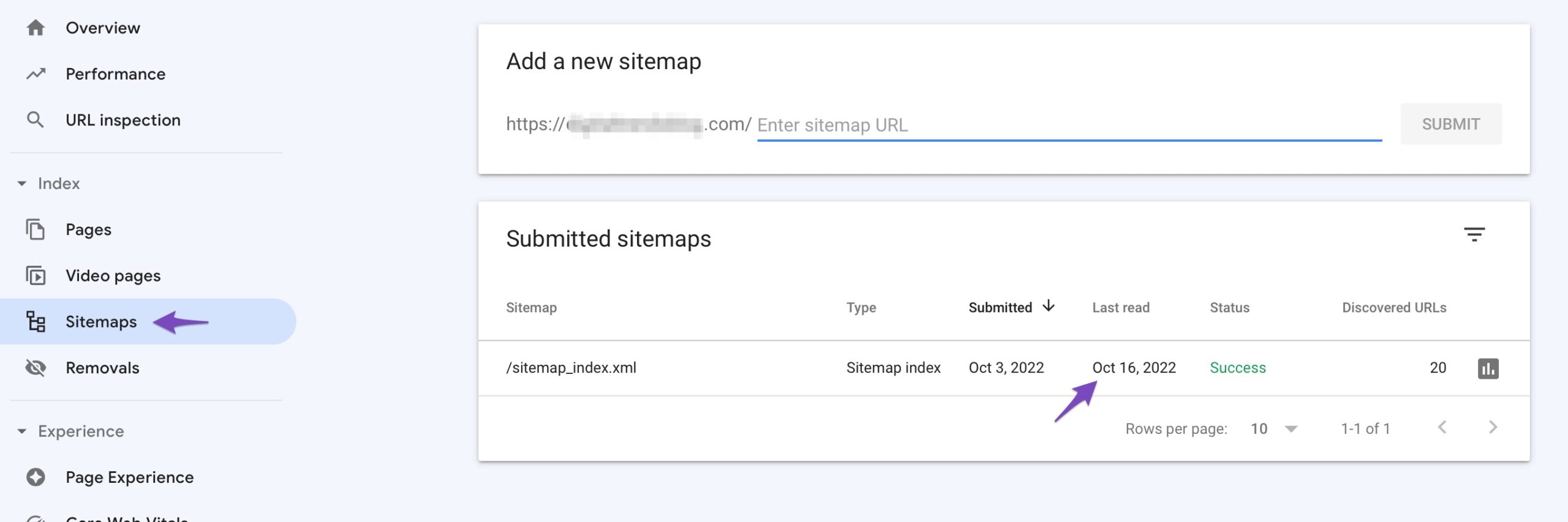 Last crawl date of Sitemap Index