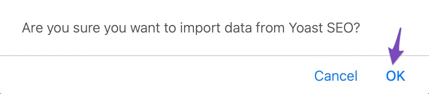 Confirmation to import data from Yoast SEO plguin
