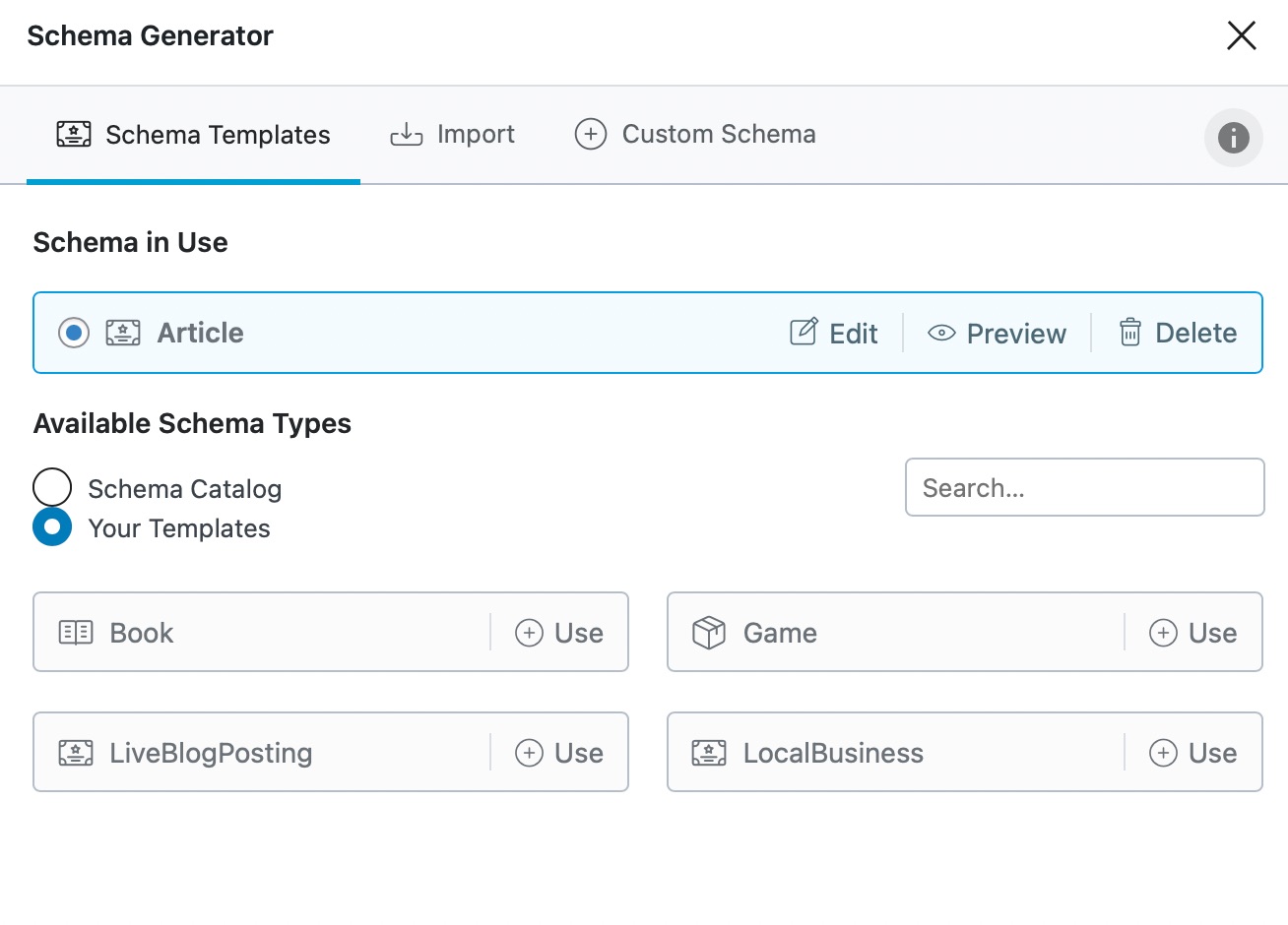 Schema Templates tab