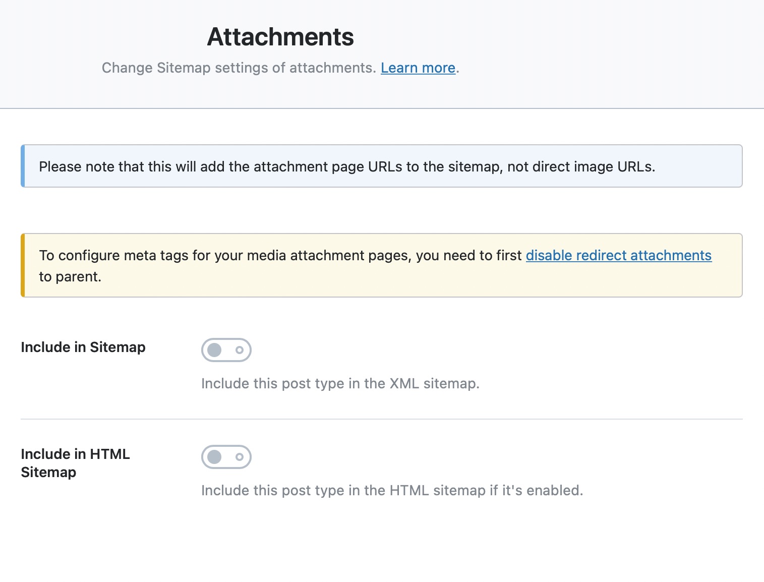 Attachment Sitemap Settings