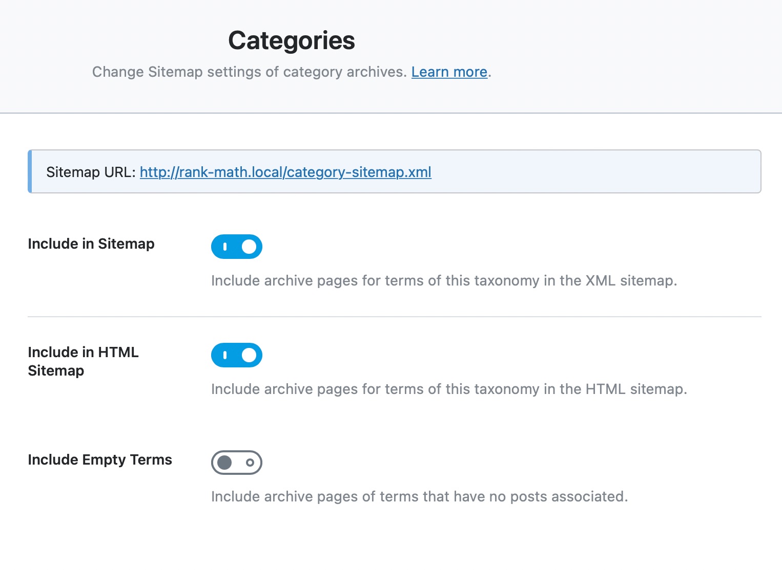 all options in categories sitemap