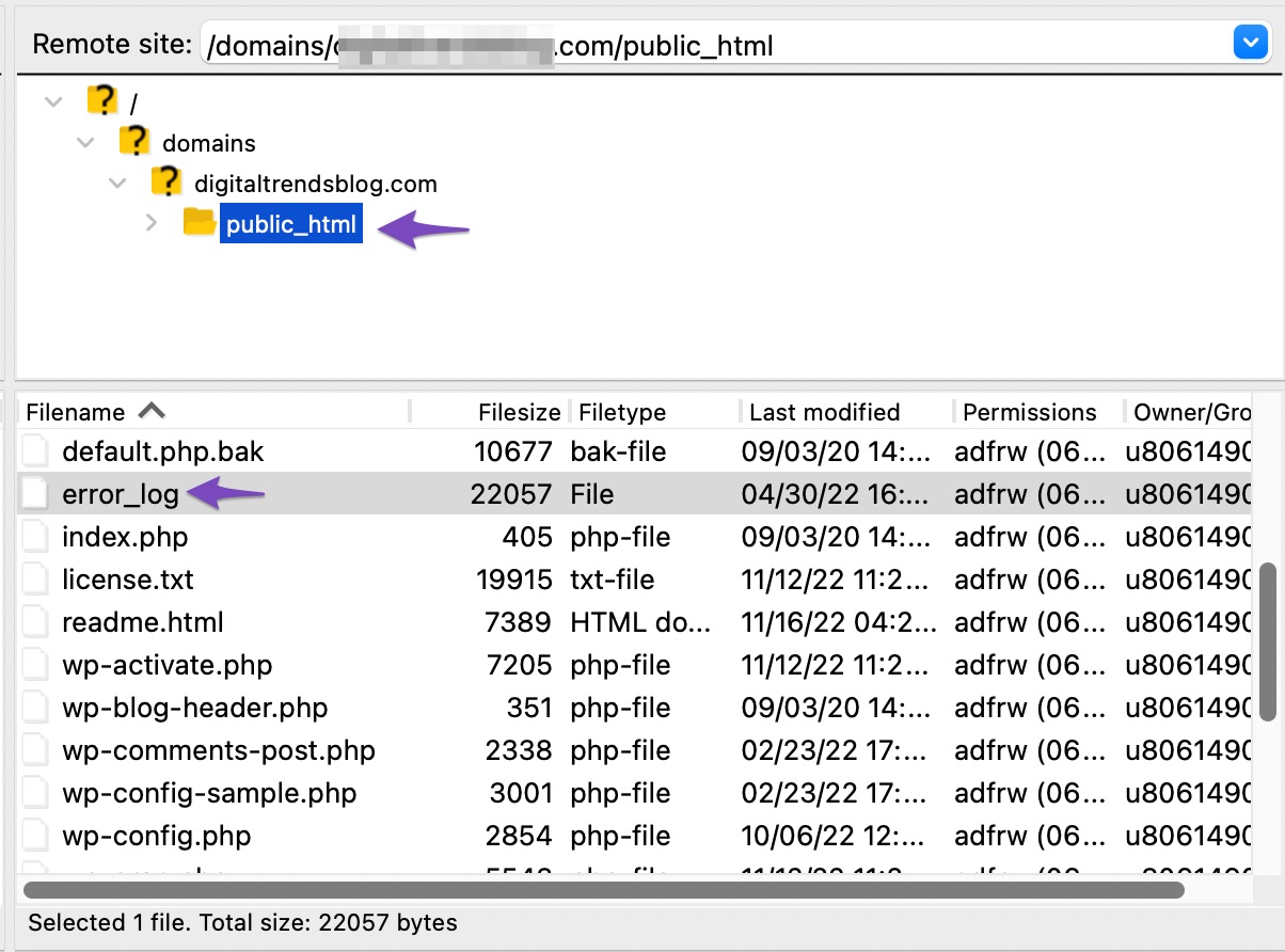 Open the error_log file