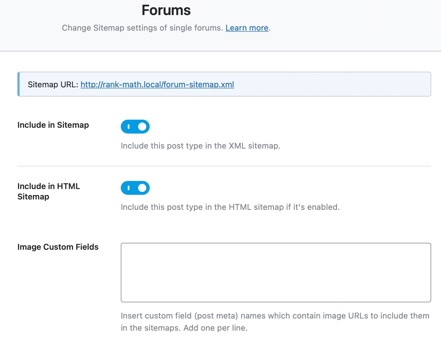 all options in the forums sitemap