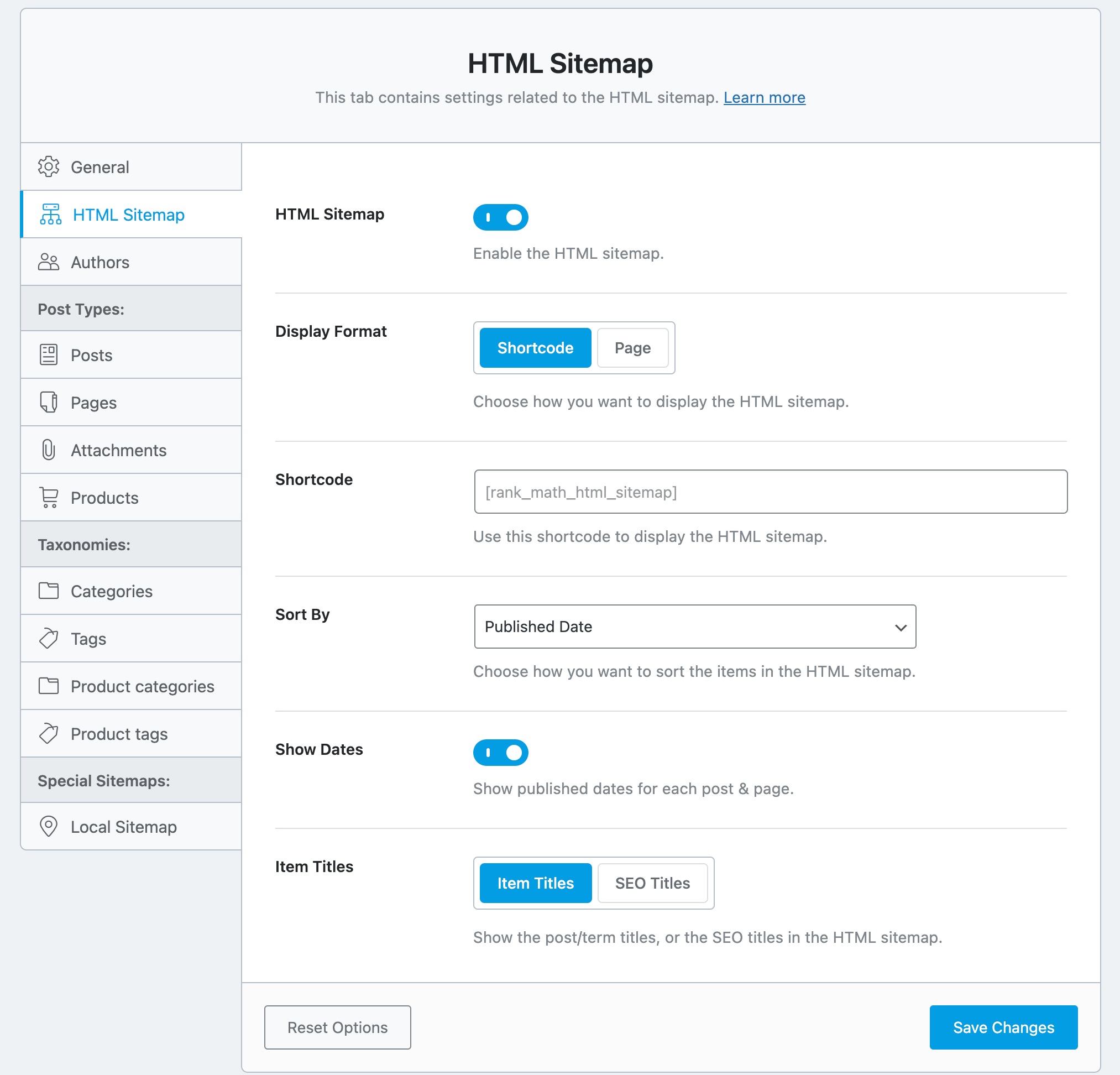 HTML sitemap options