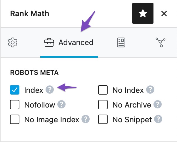 index in advanced tab