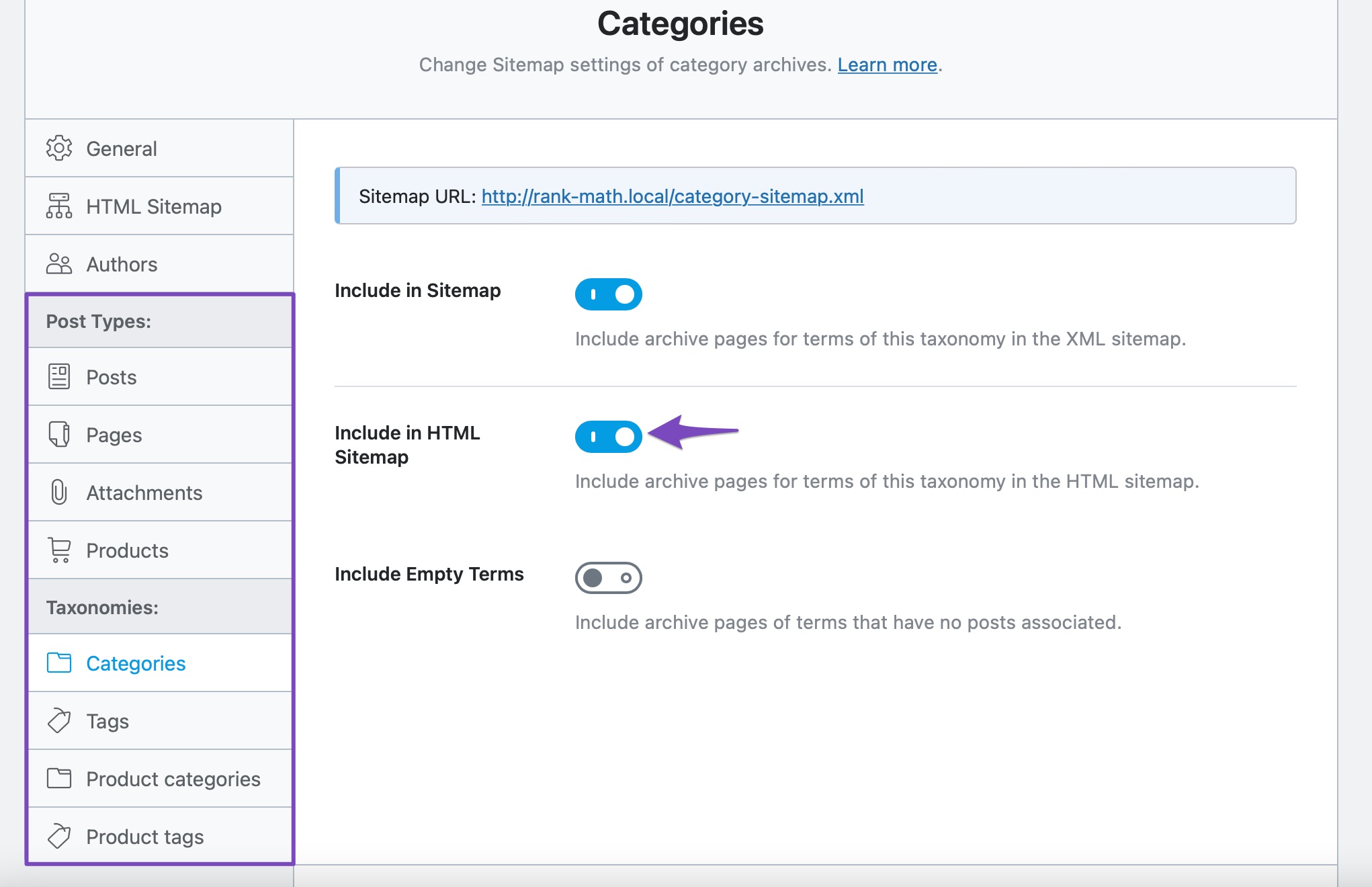 choose post type and taxonomies