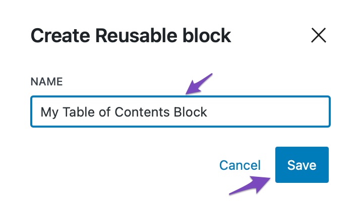Add a name to Reusable block