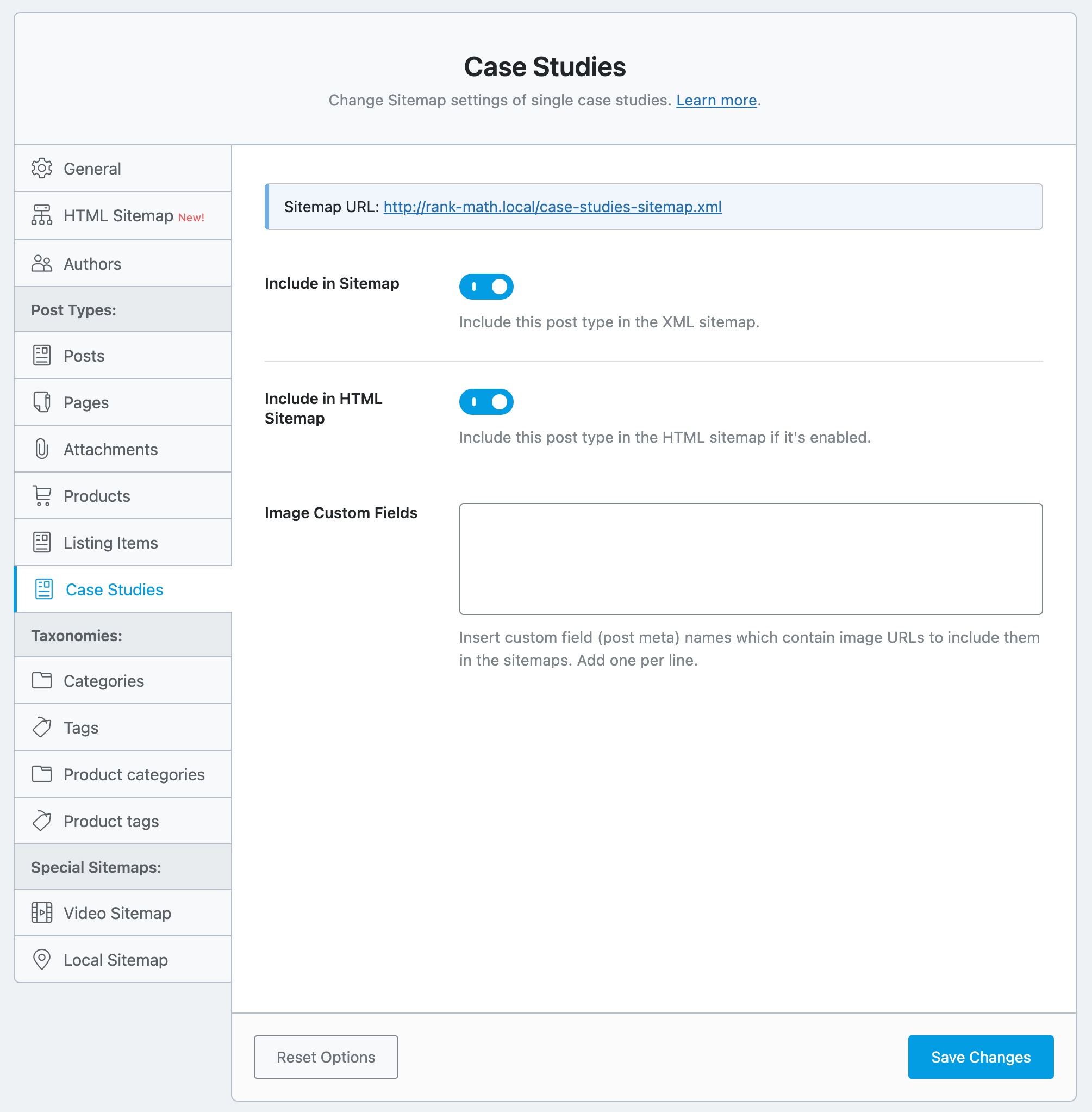 Sitemap settings for new post type created with JetEngine