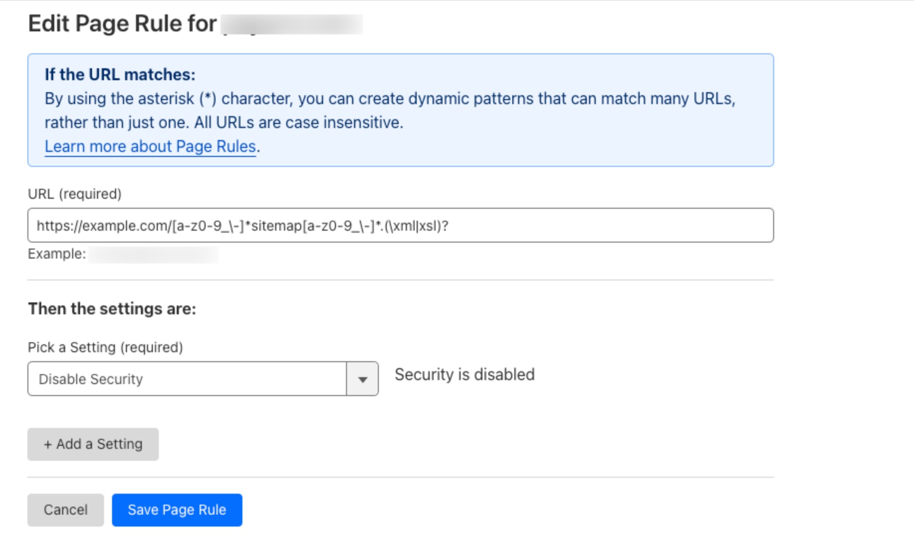 Create a Page Rule to exclude sitemap