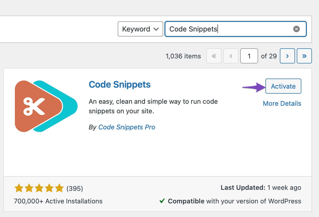 install and activate Code Snippets plugin