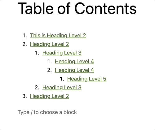 Editable Table of Contents