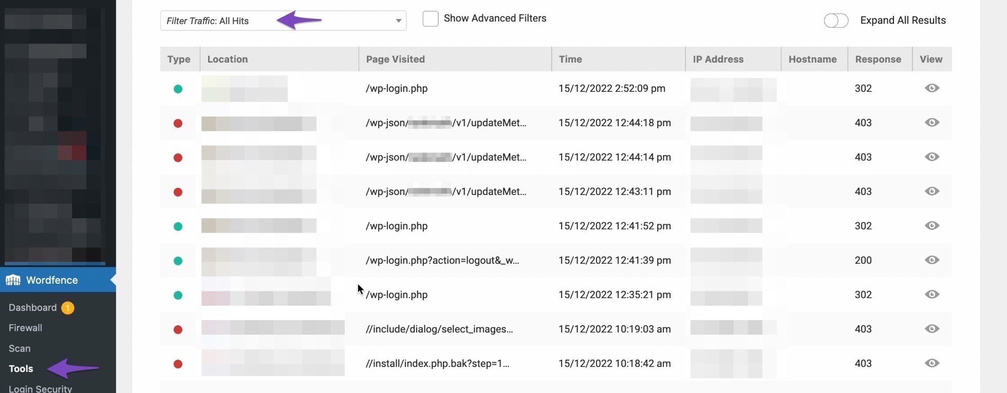 Live Traffic in WordFence