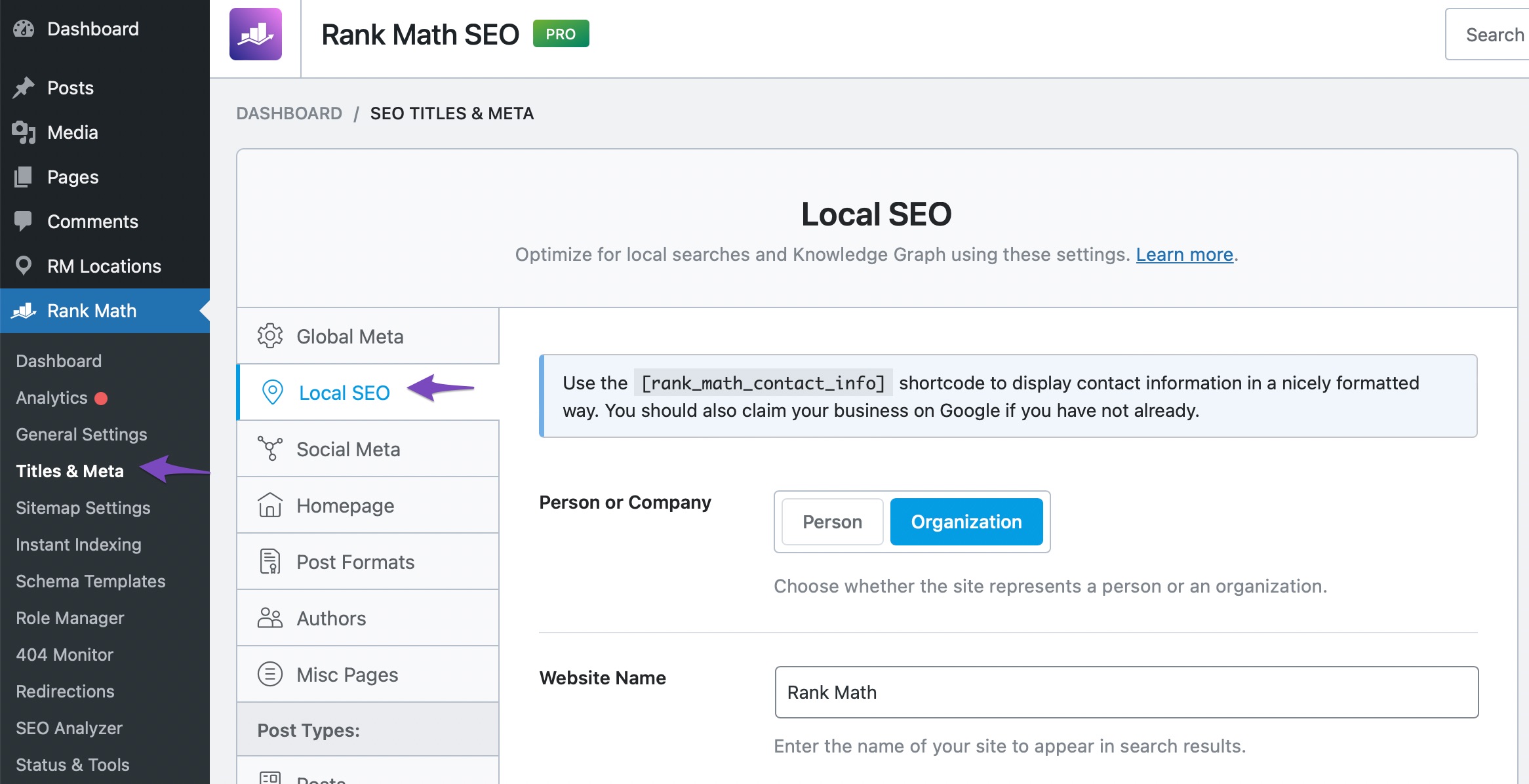 navigate to local SEO settings