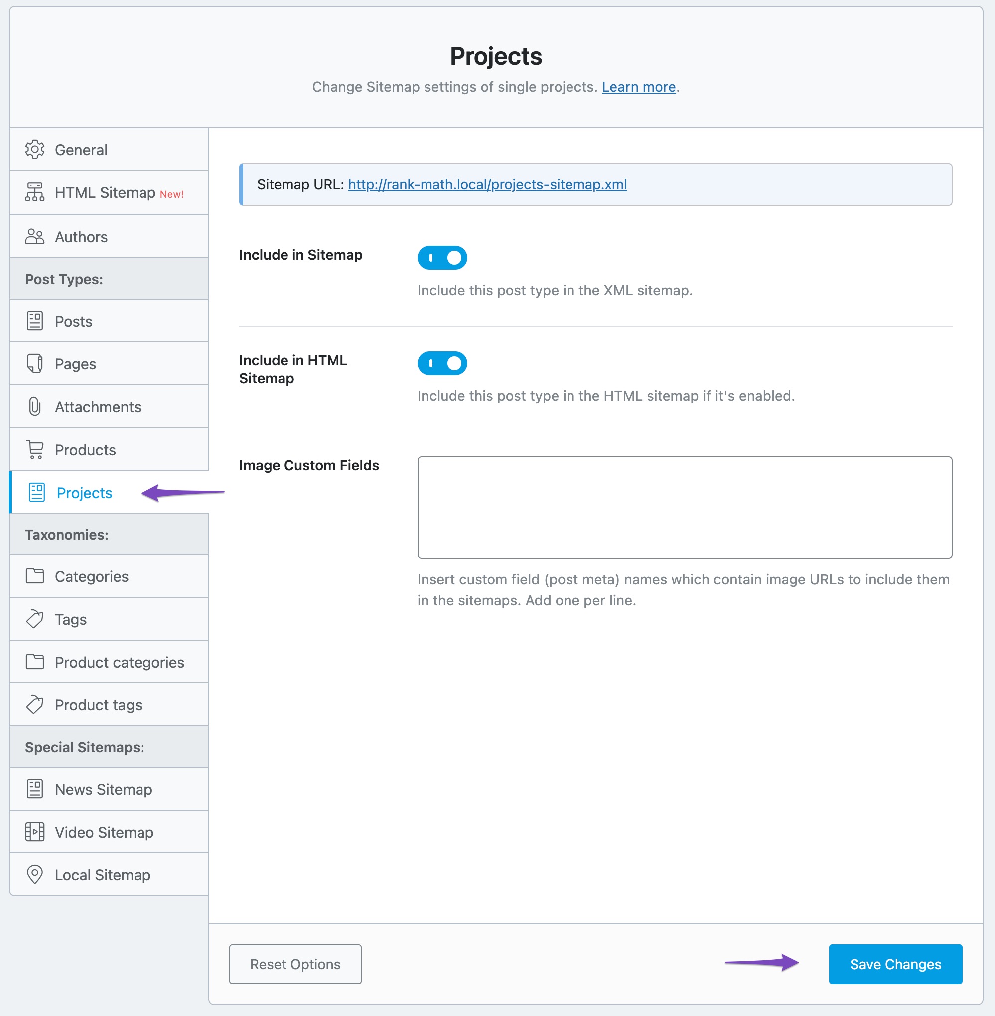 New Post Type Sitemap settings