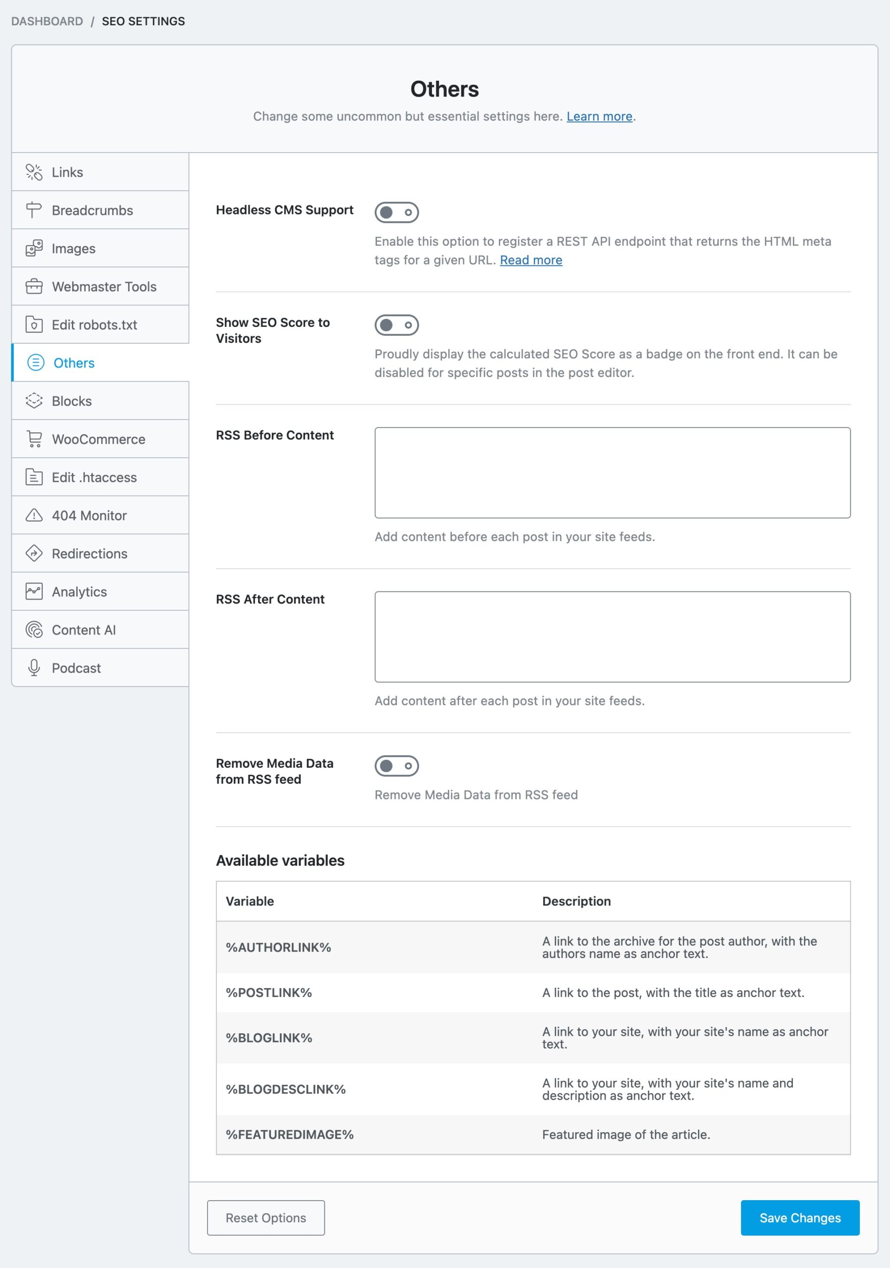 Other SEO settings in Rank Math