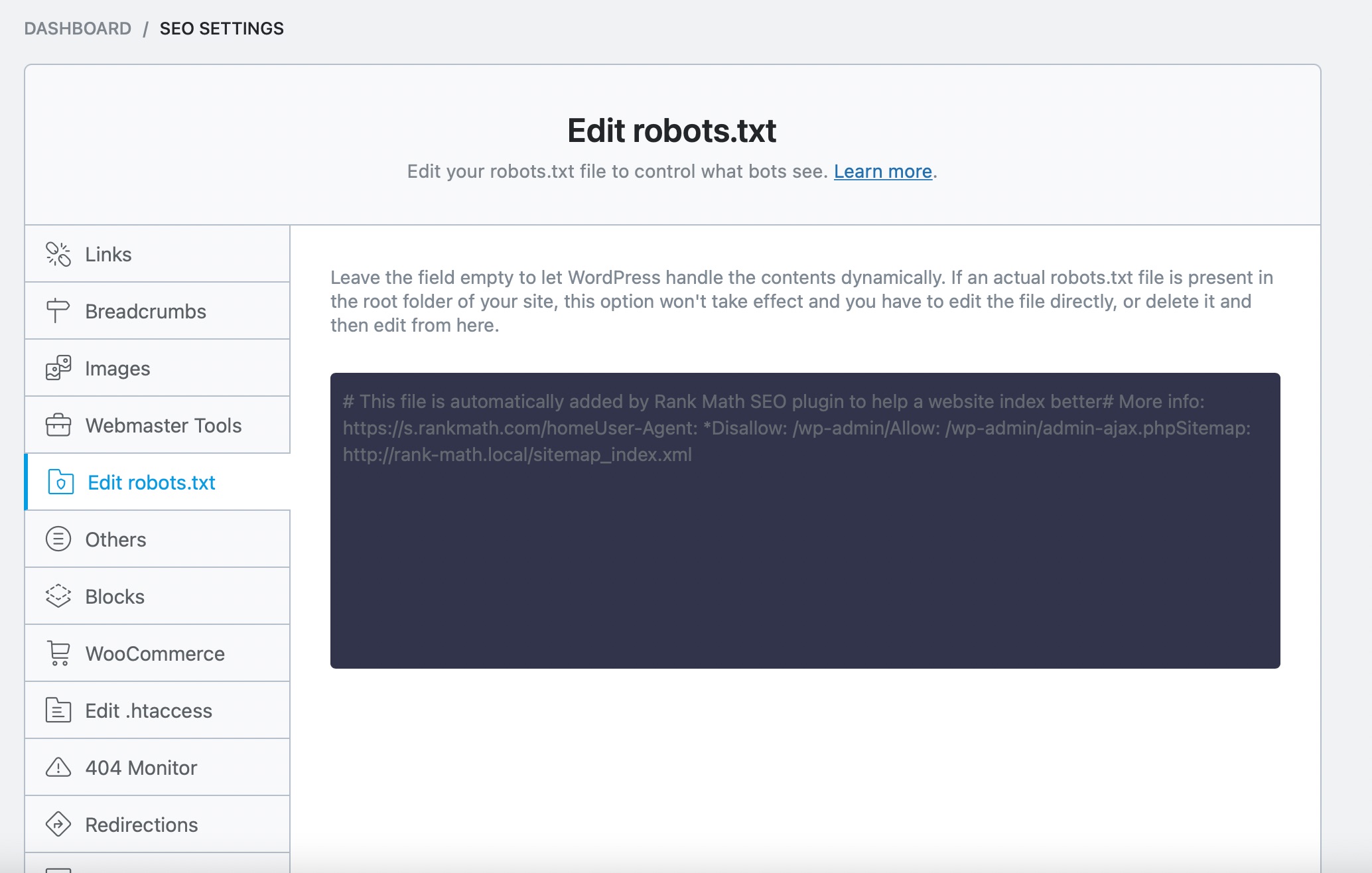 Edit robots.txt with Rank Math
