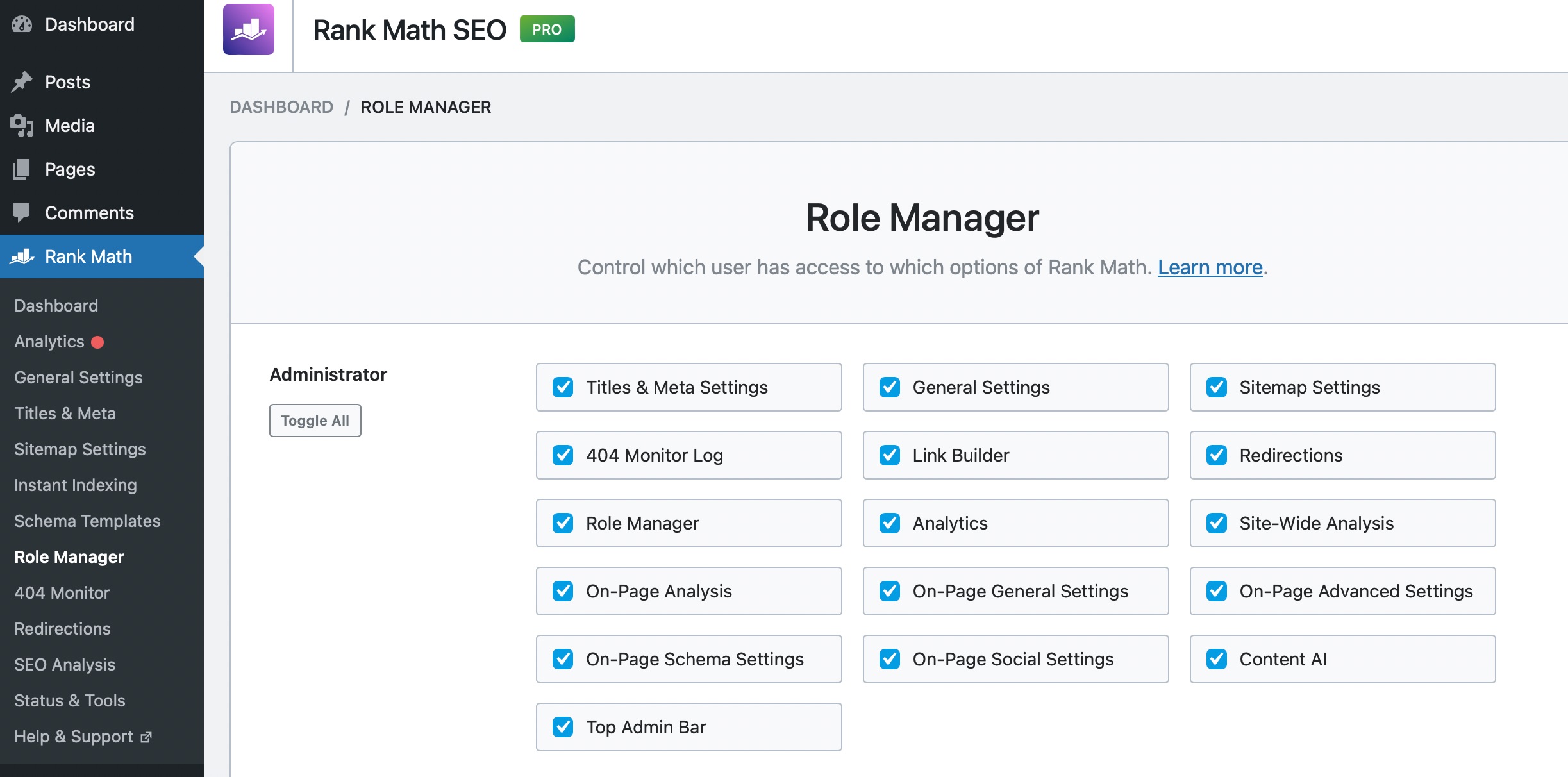 Rank Math Role Manager