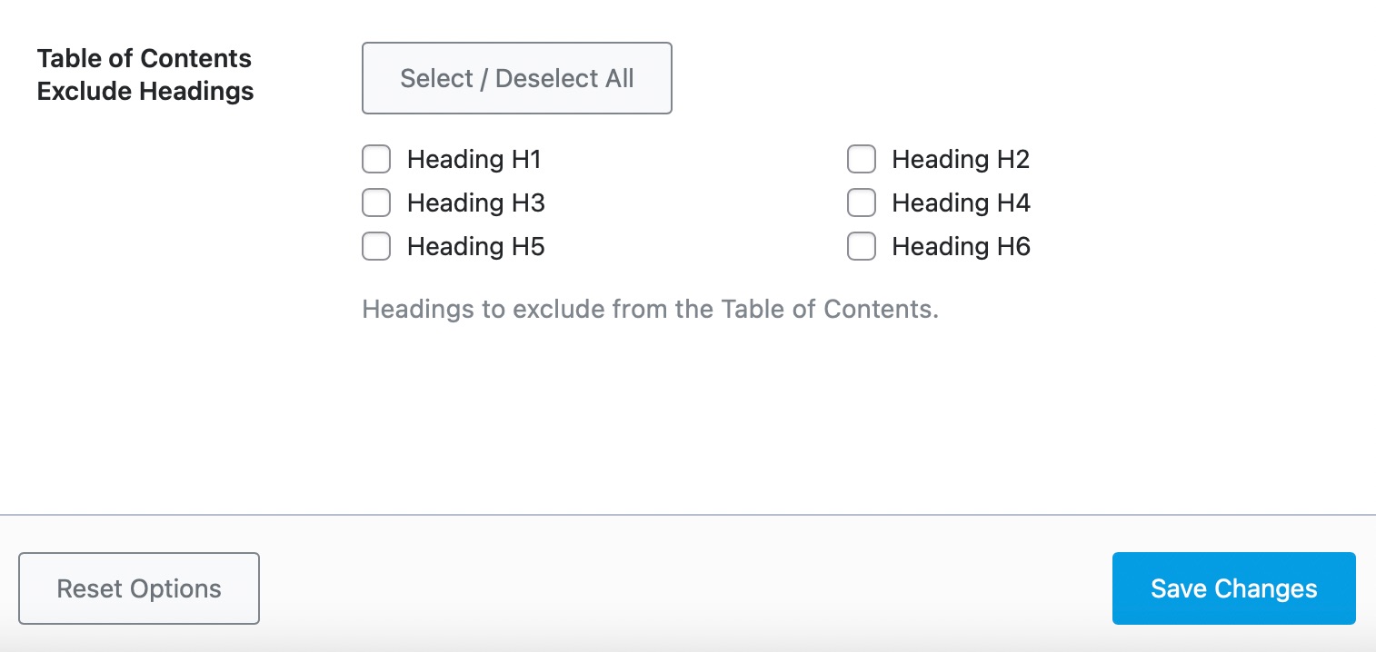 Table of Contents Exclude Headings