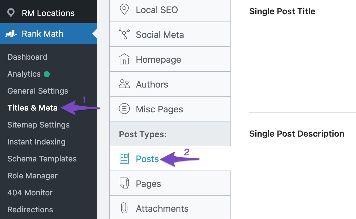 Open Rank Math posts Titles & Meta settings