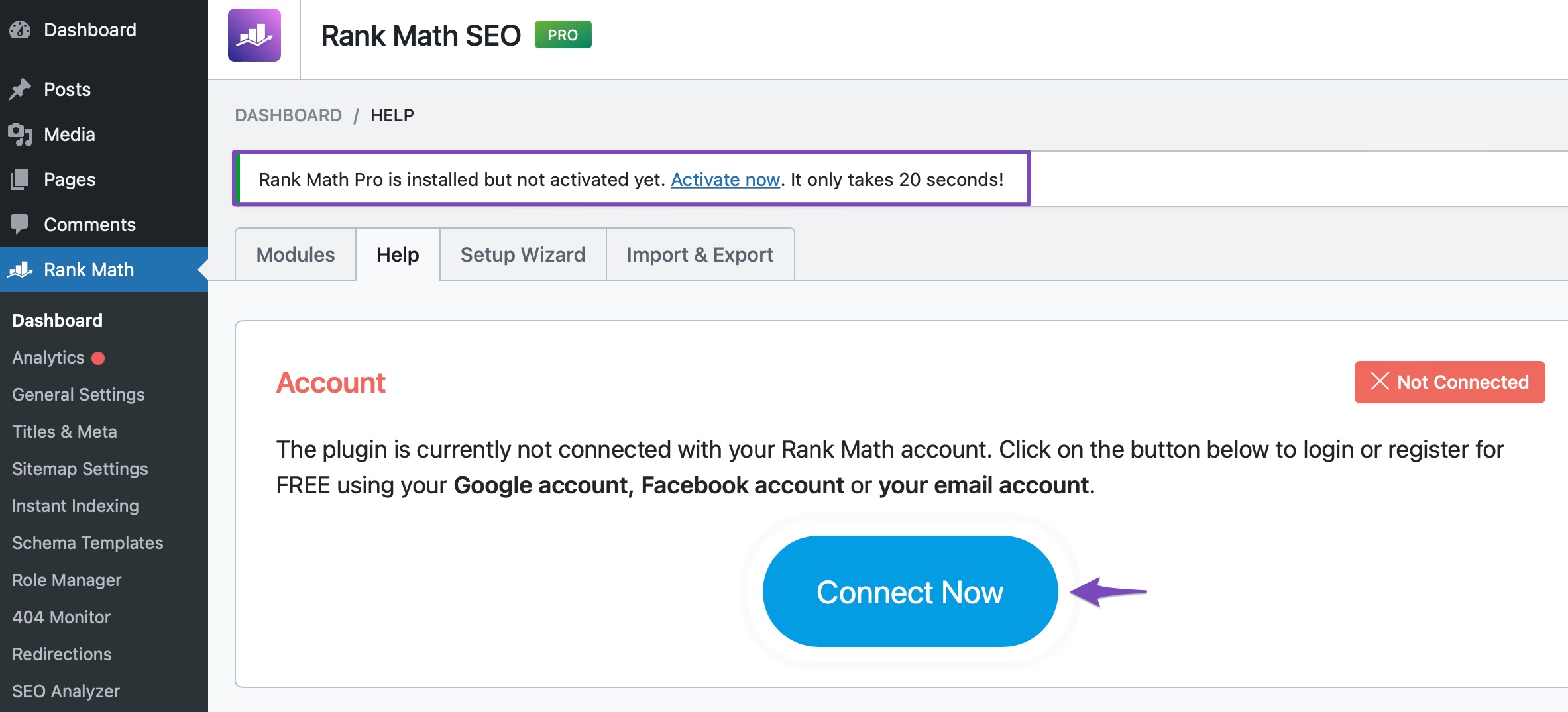 Activate Rank Math PRO on a subsite