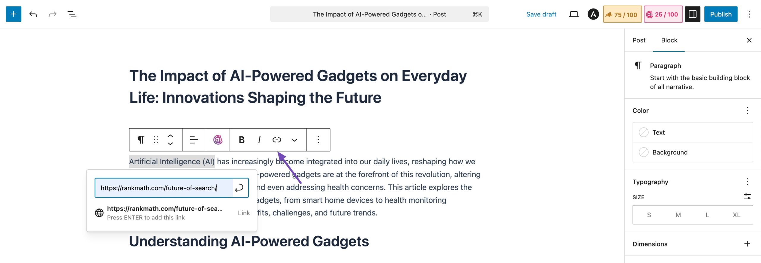 Adding links in WordPress
