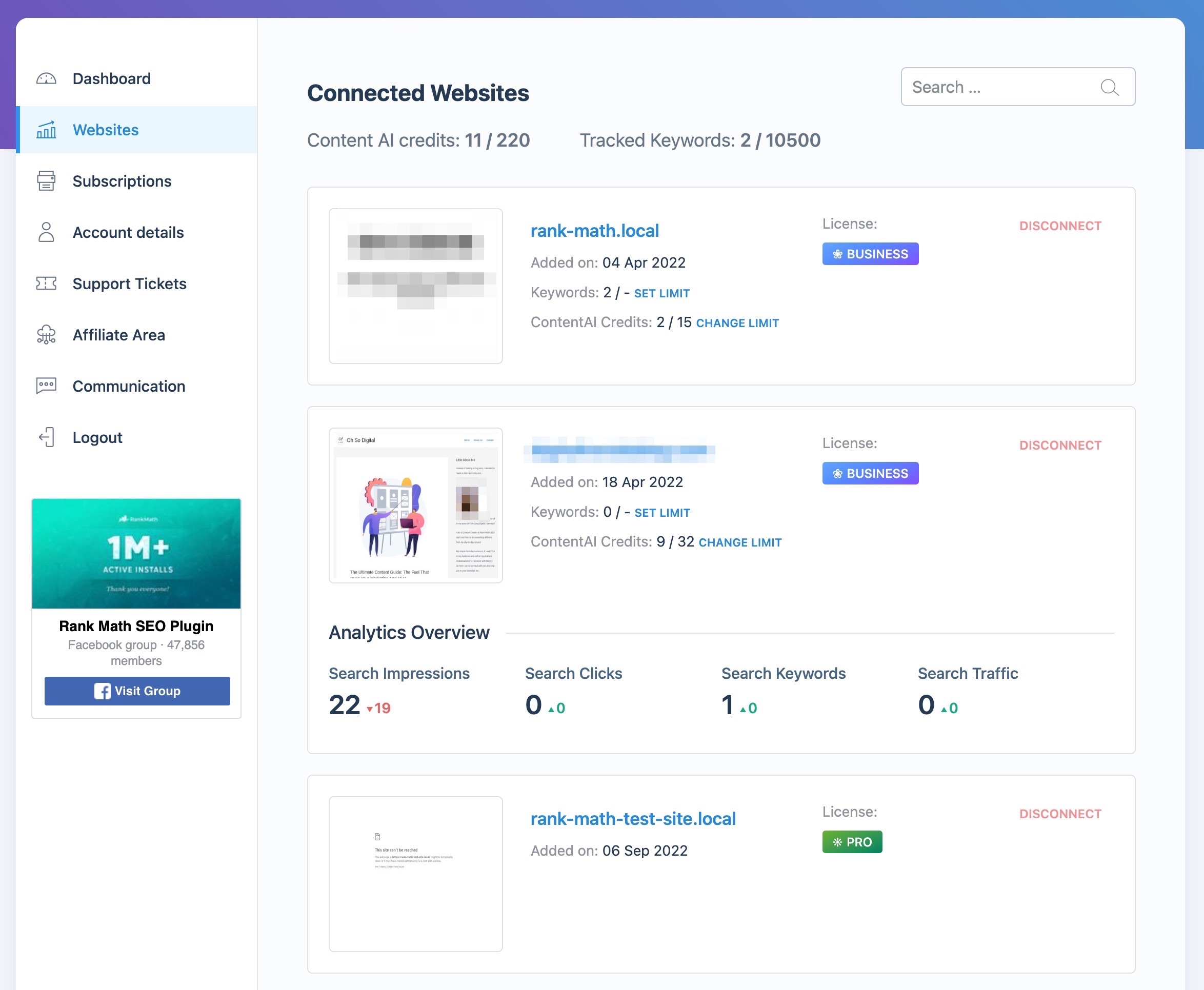 Client Management dashboard