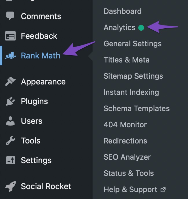 Analytics under Rank Math menu
